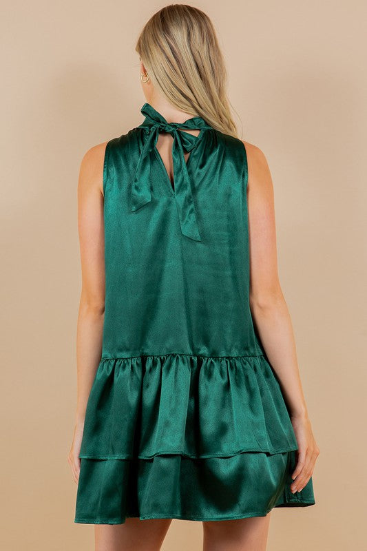 Maria Green Satin Sleevless Dress