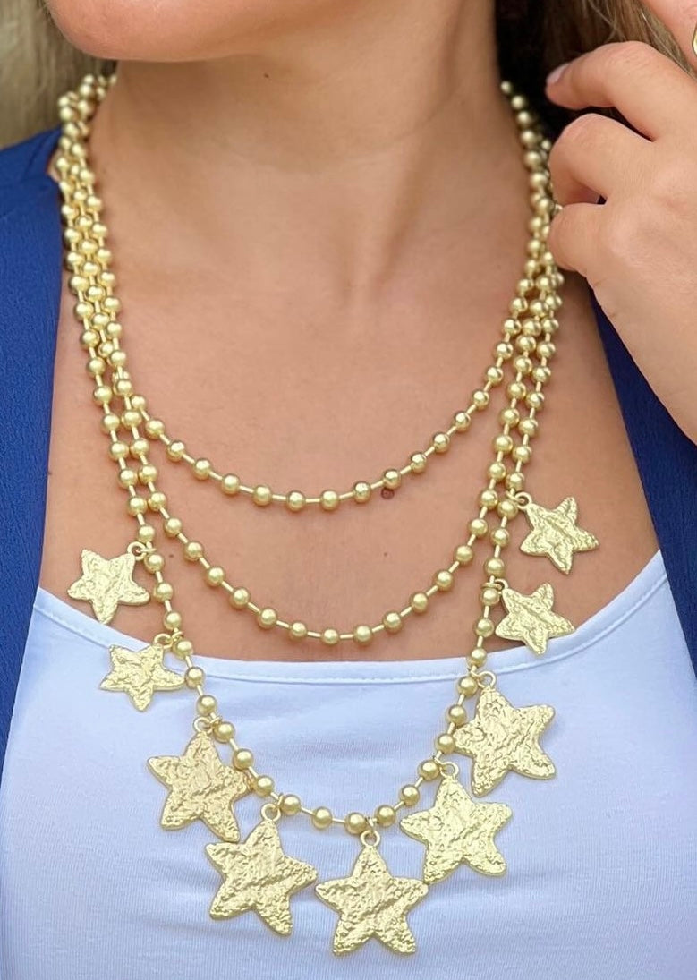 SNOWBALL 3 LAYERS HANGING STARS NECKLACE (2 OPTIONS)
